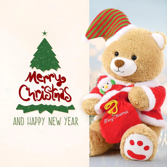 Christmas Teddy Bear Stuffed Animal Santa Claus Snowman Elk Stuffed Soft Plush Toys, 24"(Red Coat, Hat)