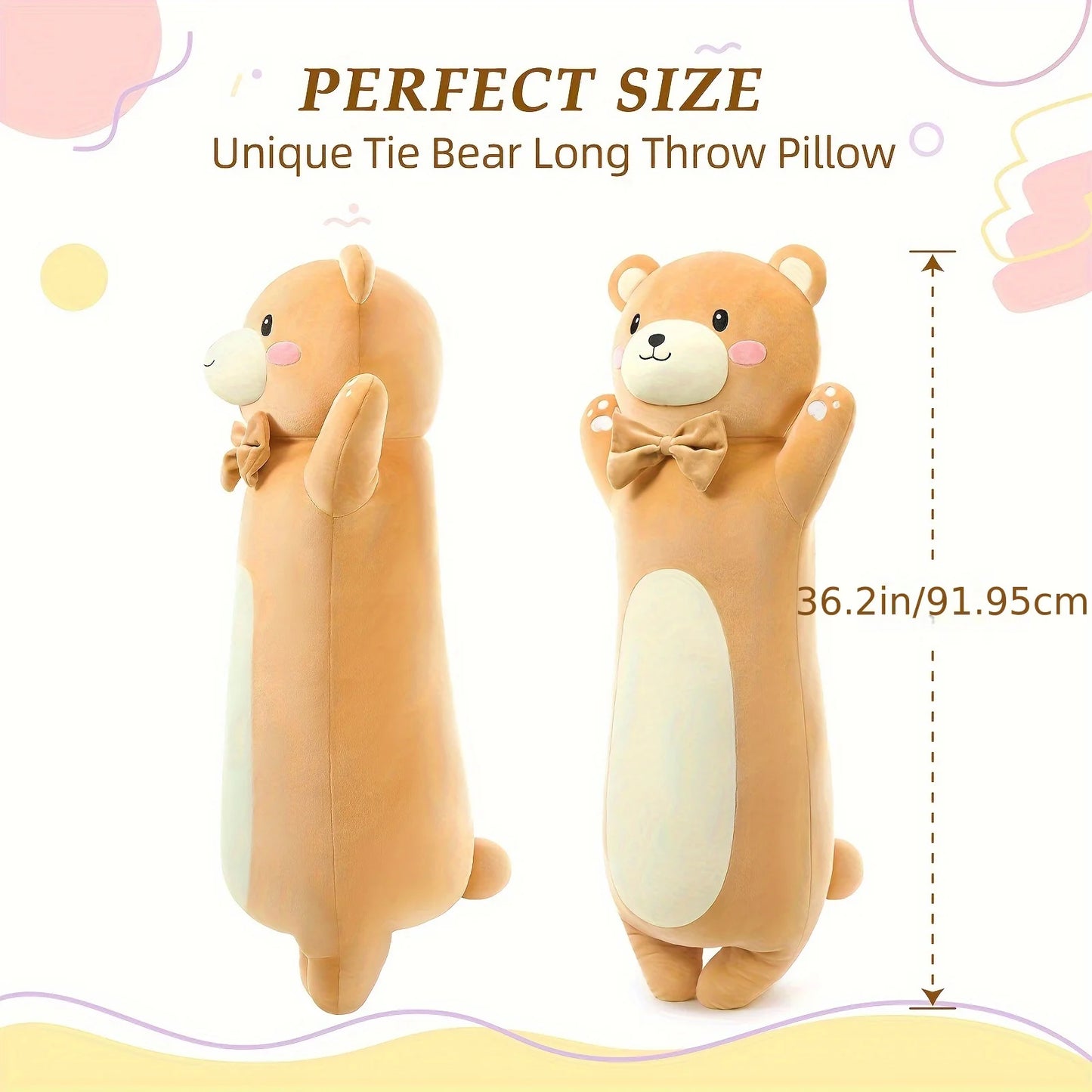 Brown 36.2in Long Polyester Throw Pillow, Body Pillow For Kids And Adults, Teddy Bear Plush Gift For Girls Boys