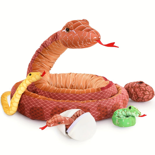Giant Snake Stuffed Animal,  Large Mommy With 3 Babies & 2 Eggs Snakes Plush Toy, 79'' Long Red Boa Constrictor Gift For  Kids