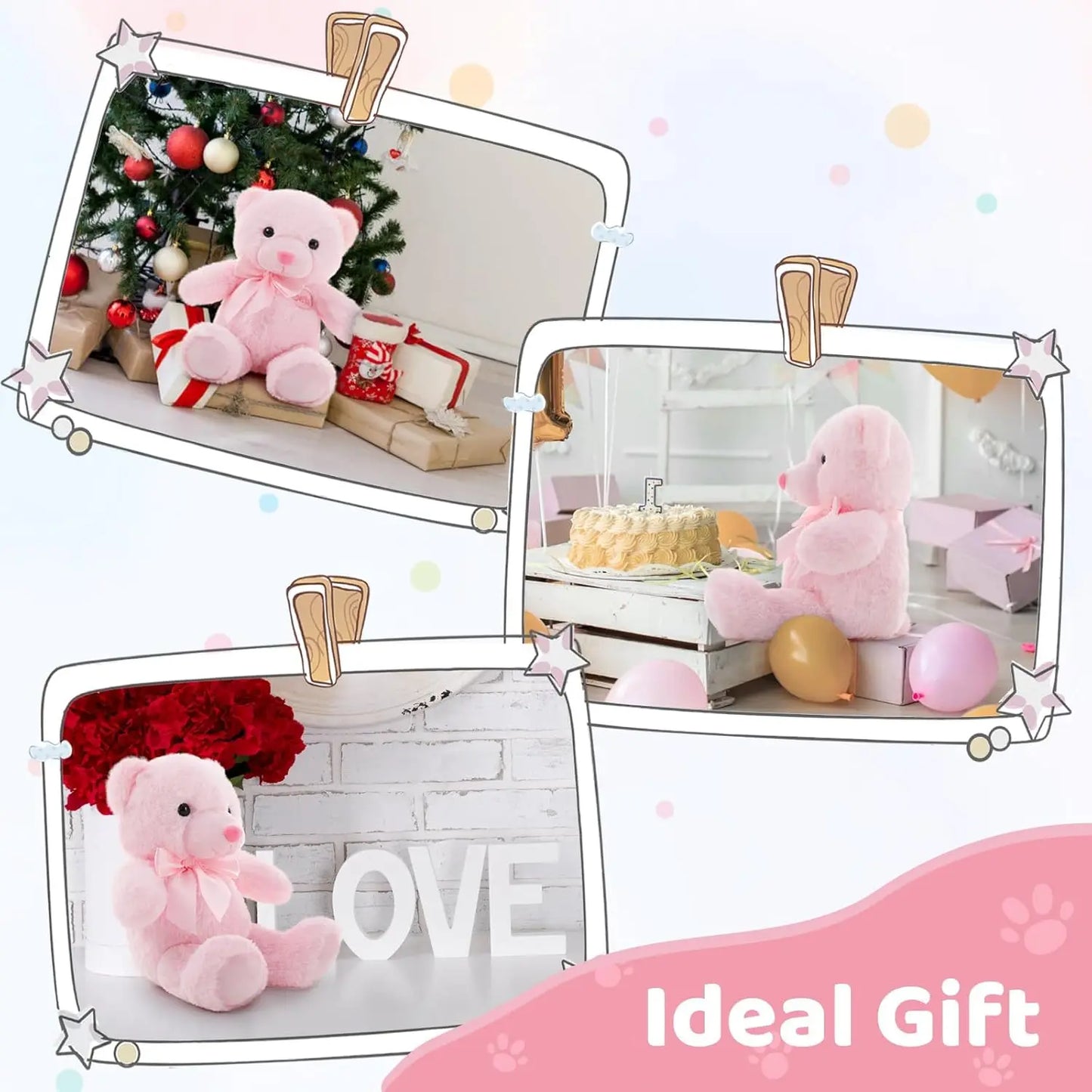 2 Pack Pink and Blue Teddy Bear, Small Teddy Bear Stuffed Animal Plush for Christmas Valentines Day
