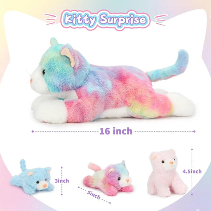 4 Piece Cats Stuffed Animals,  Cute Rainbow Mom and Baby Stuffed Cats for Kids Girls Boys Gift for Valentines Birthday