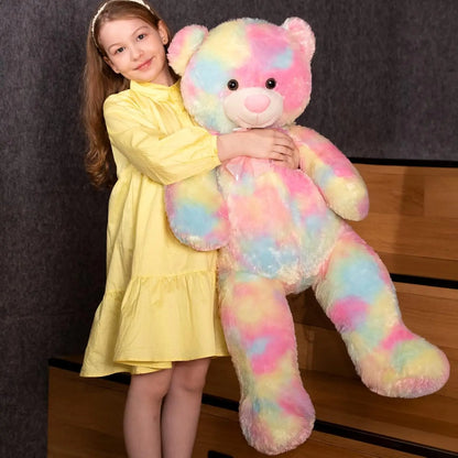 Big Teddy Bear Stuffed Animals, Colorful Teddy Bear Plush Toy for Girlfriend Children, Tie-dye Pink 39inch