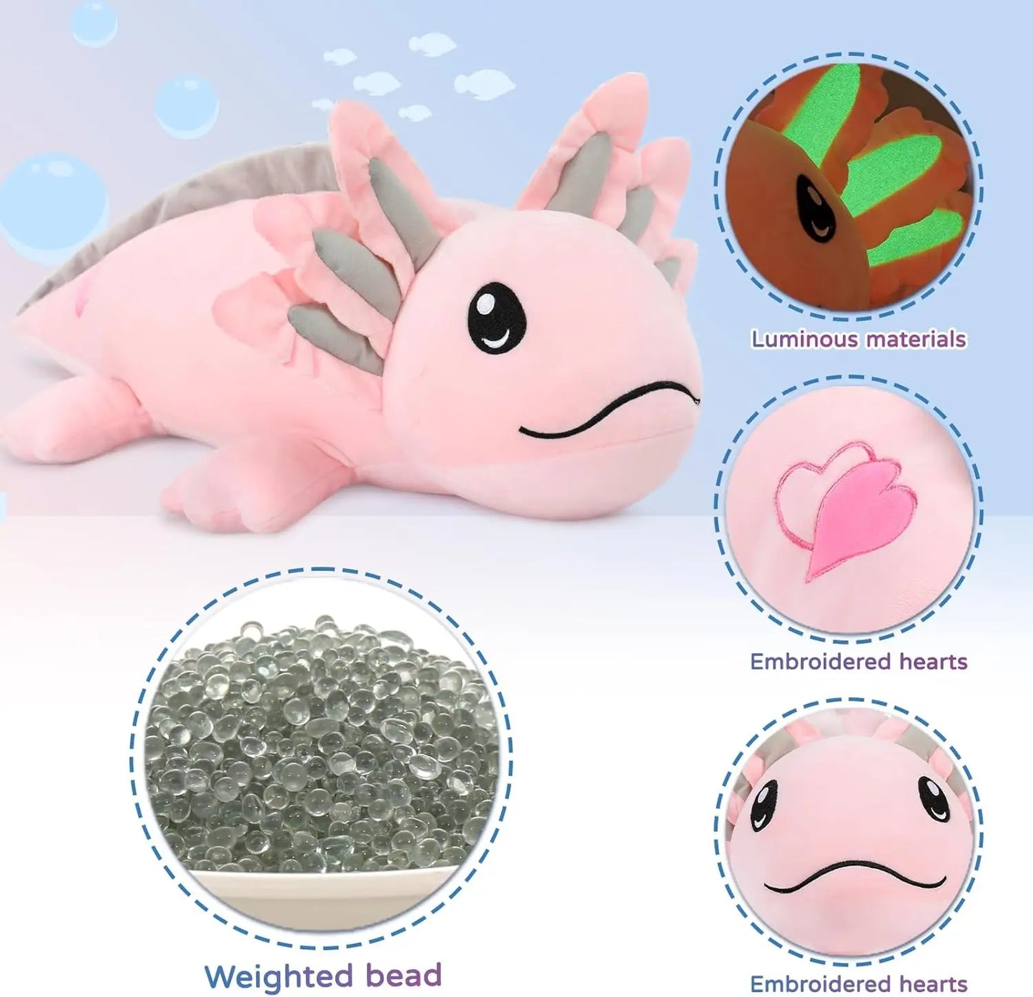 Weighted Axolotl Stuffed Animals, 4lbs Axolotl Plush Glow in The Dark Toys for Kids and Adults,31.5" Salamander Plush