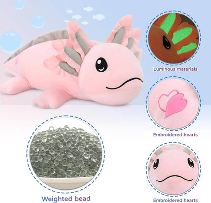 Weighted Axolotl Stuffed Animals, 4lbs Axolotl Plush Glow in The Dark Toys for Kids and Adults,31.5" Salamander Plush