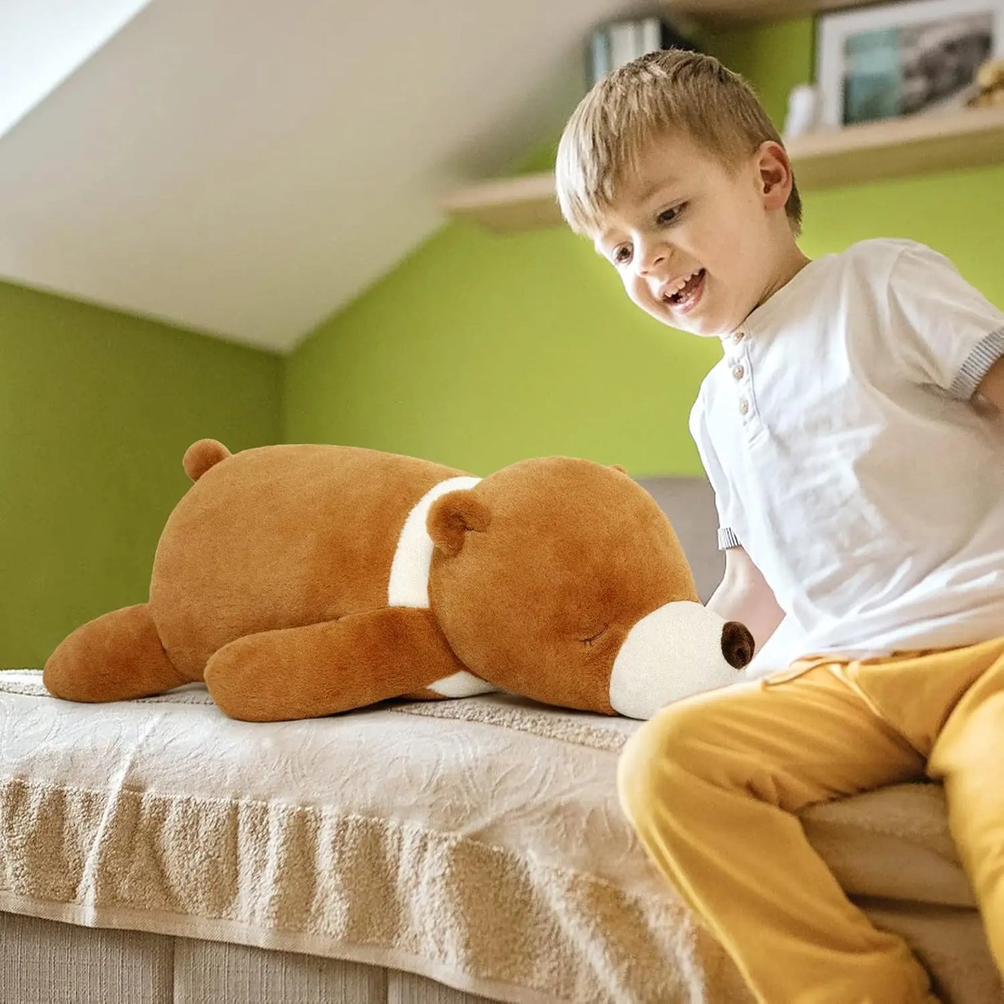 Brown Bear Stuffed Animals Body Pillows, Soft Bear Hugging Pillow Bear Plush, Cute Bear Sleeping Pillows for Kids, 28''
