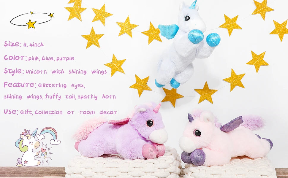 Unicorn Stuffed Animals 3 Piece Cute Unicorn Plush Toys Soft Gift for Kids Girlfriend,11.4inch