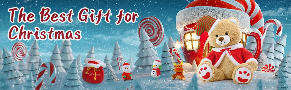 Christmas Teddy Bear Stuffed Animal Santa Claus Snowman Elk Stuffed Soft Plush Toys, 24"(Red Coat, Hat)
