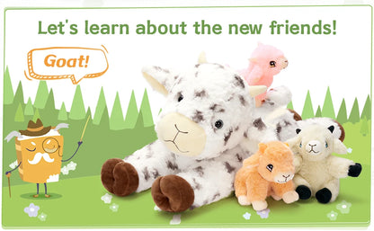 21.7 Inch Big Goat Stuffed Animal with 3 Cute Stuffed Goat Babies Inside for Age 3+ Kids, Goat Stuffed Goat Plush Toy Set