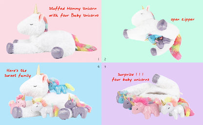 22'' Unicorn Stuffed Animal for Girls, Mommy Stuffed Unicorn with 4 Baby Unicorns, Cute Plush Unicorn Plush Toy for Kids