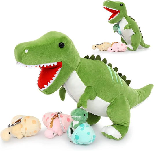 Giant Dinosaur Stuffed Animal 23.6'' Big T-Rex Mommy Dinosaur Plush Toy with 3 Cute Baby Dinosaurs & 3 Egg Bags Inside