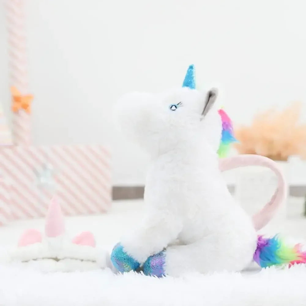 16" White Rainbow Mane Unicorn Toys Handbag - Soft Fluffy Unicorn Plush with a Unicorn Headband as Gifts
