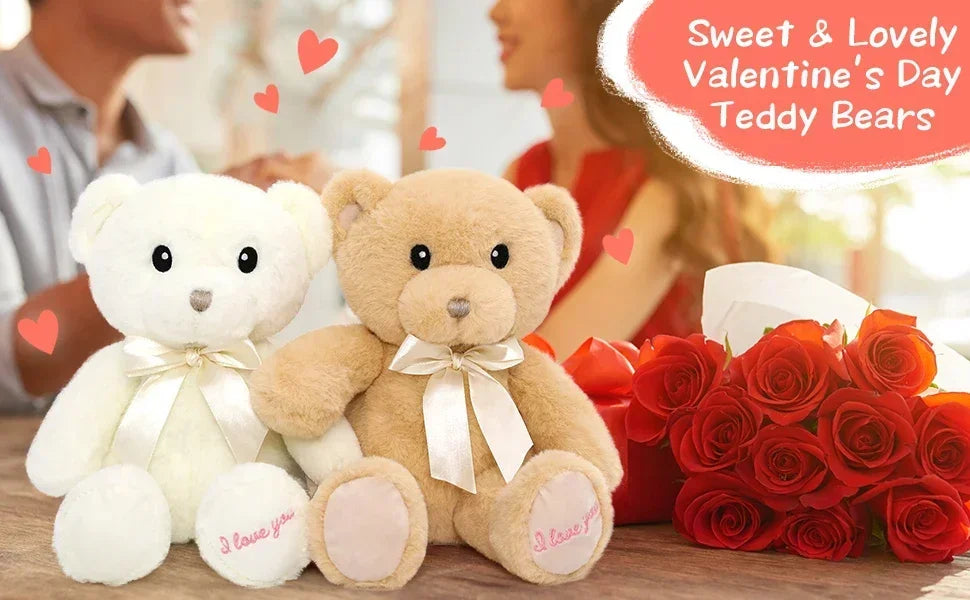 I Love You Teddy Bear Stuffed Animals Valentines Day Gifts,2-Pack Soft Embroidered Stuffed Bear Stuffed Animals Bulk