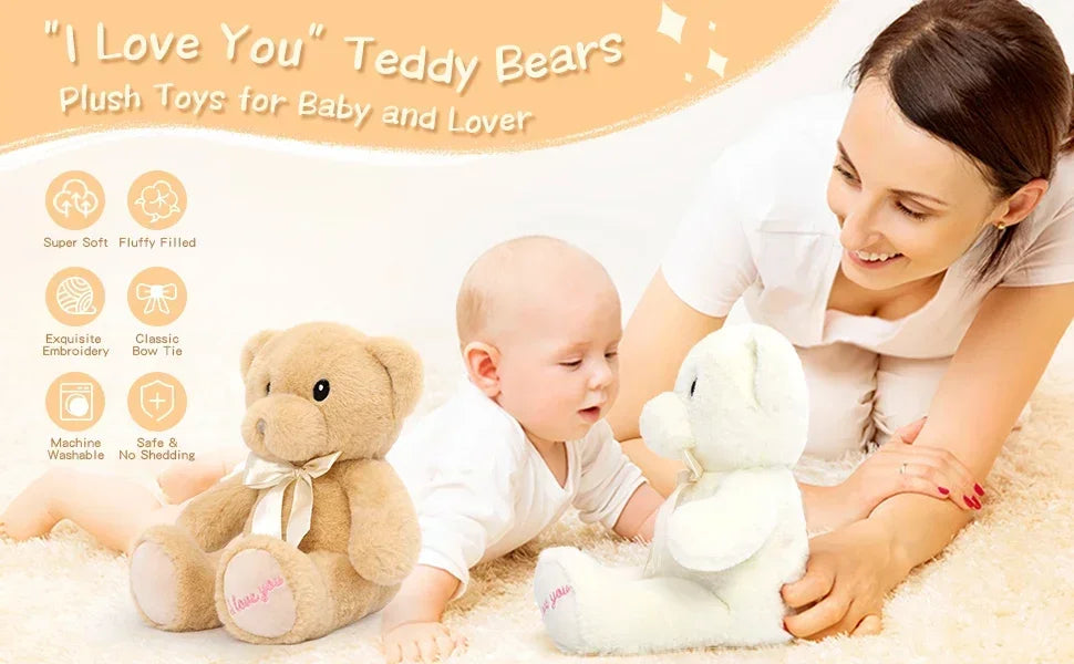 I Love You Teddy Bear Stuffed Animals Valentines Day Gifts,2-Pack Soft Embroidered Stuffed Bear Stuffed Animals Bulk