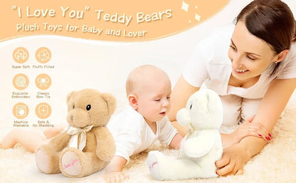 I Love You Teddy Bear Stuffed Animals Valentines Day Gifts,2-Pack Soft Embroidered Stuffed Bear Stuffed Animals Bulk