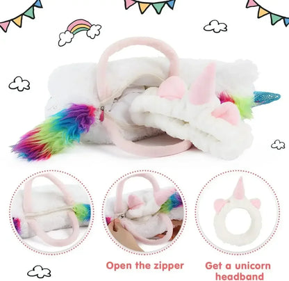 16" White Rainbow Mane Unicorn Toys Handbag - Soft Fluffy Unicorn Plush with a Unicorn Headband as Gifts