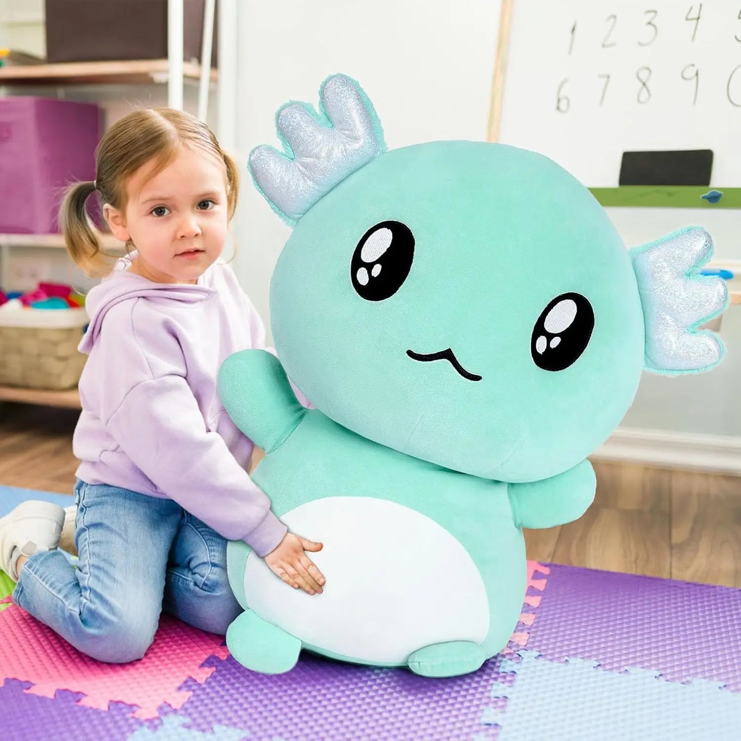 Axolotl Plush, Cute 20" Mint Green Axolotl Stuffed Animals Plush Throw Pillow, Cuddly Salamander Plushie Toy for Kids