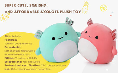 16" Large Axolotl Stuffed Animals Plush Toy Throw Pillow - Big Ultrasoft Hug Squishy and Cuddly Axolotl Pillow for Kids